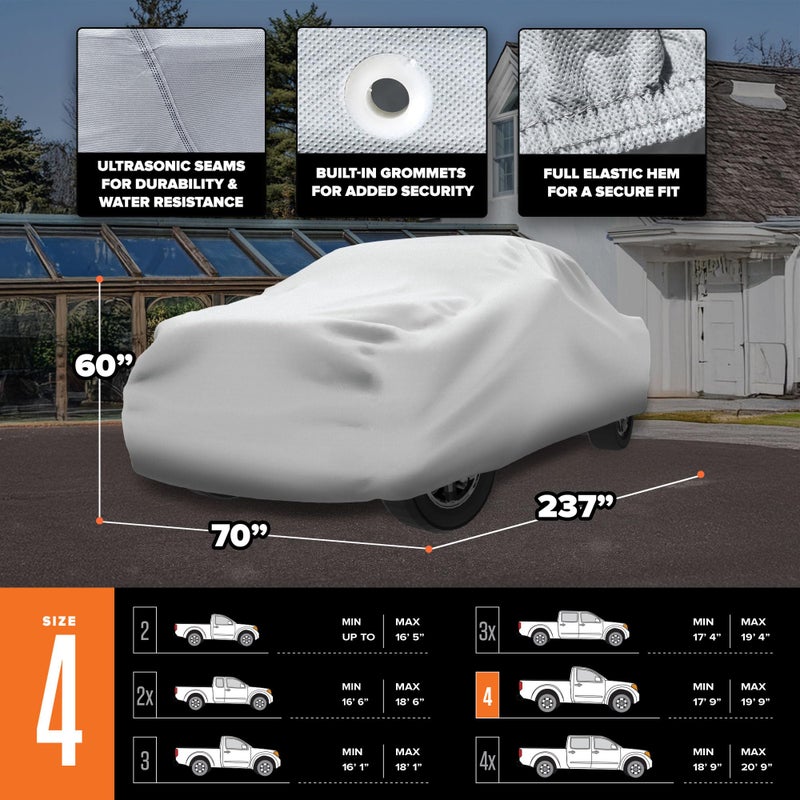 Budge Duro Truck Cover, 3-Layer UV, Water & Dust Resistant Outdoor Protection, Fits Standard Cab Trucks up to 237 Inches, Gray - Image 4